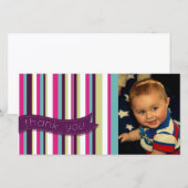 モダンのストライプはベビーの誕生日のフォトカード感謝していしています サンキューカード (正面/裏面)