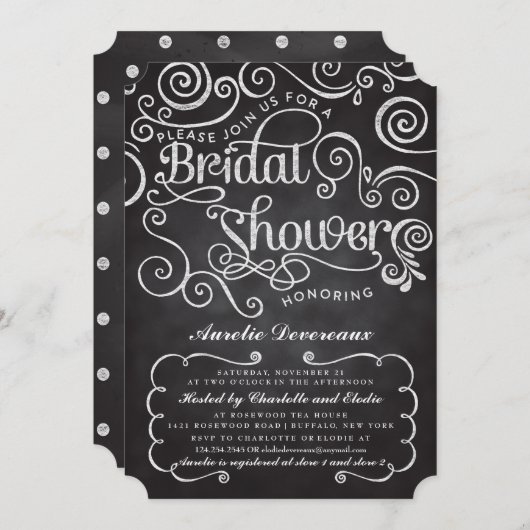 モダンのファンシーな黒板はブライダルシャワー渦巻きます 招待状 (正面/裏面)