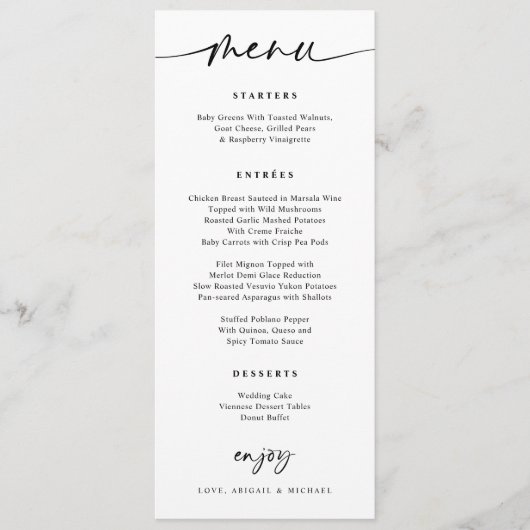 モダンのメ結婚ニューおもしろいカジュアル手書き メニュー (正面)