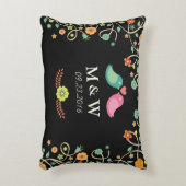 モダンのモノグラムフローラ愛の鳥カップル アクセントクッション (正面(垂直))