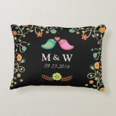 モダンのモノグラムフローラ愛の鳥カップル アクセントクッション (裏面)