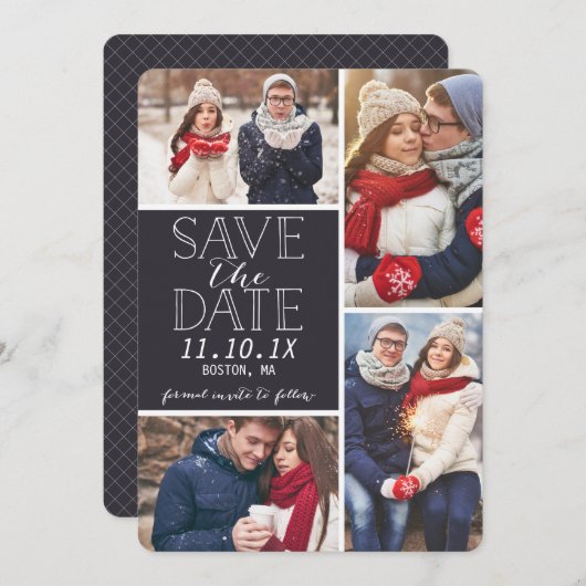 モダンの保存日付の4写真のコラージュ セーブザデート (正面/裏面)