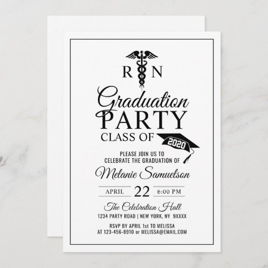 モダンの公認看護師の学校RNの卒業パーティー 招待状 (正面/裏面)