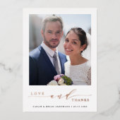 モダンの写真結婚バラ金箔サンキューカード 箔招待状 (正面)