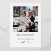 モダンの写真結婚バラ金箔サンキューカード 箔招待状 (裏面)