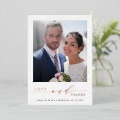 モダンの写真結婚バラ金箔サンキューカード 箔招待状 (立ち正面)