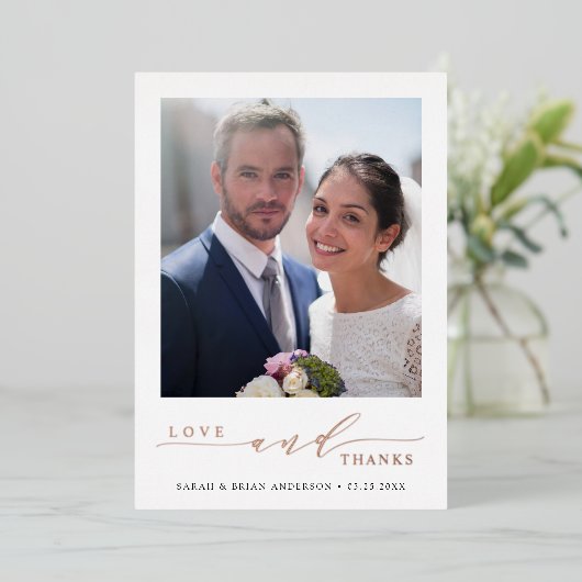 モダンの写真結婚バラ金箔サンキューカード 箔招待状 (立ち正面)