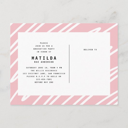 モダンの大学院の写真の発表 + パーティーの招待 インビテーションポストカード (裏面)