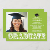 モダンの大学院の緑の写真の卒業パーティー 招待状 (正面/裏面)