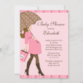モダンの妊娠したお母さんのピンクの女の子のベビーシャワー 招待状 (正面)