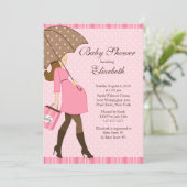 モダンの妊娠したお母さんのピンクの女の子のベビーシャワー 招待状 (スタンド正面)