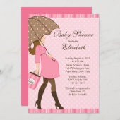 モダンの妊娠したお母さんのピンクの女の子のベビーシャワー 招待状 (正面/裏面)