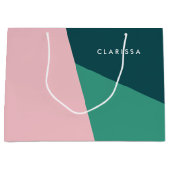 モダンの抽象的で幾何学的なパステル調のピンク及び緑 ラージペーパーバッグ (正面)