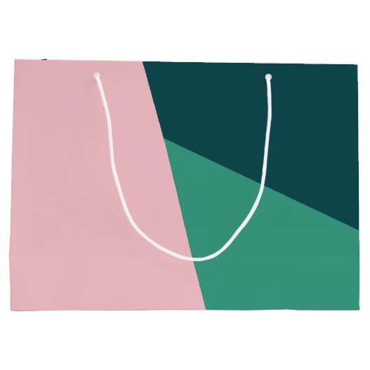 モダンの抽象的で幾何学的なパステル調のピンク及び緑 ラージペーパーバッグ (裏面)
