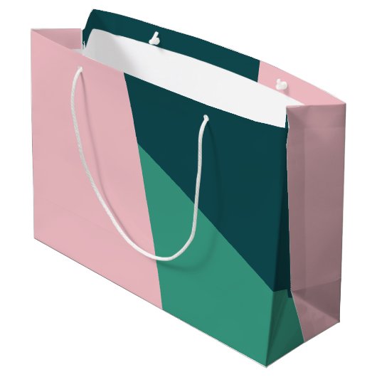 モダンの抽象的で幾何学的なパステル調のピンク及び緑 ラージペーパーバッグ (裏面アングル)