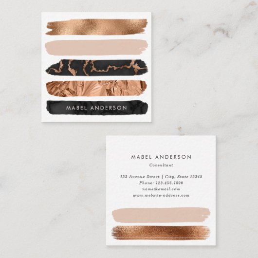 モダンの抽象的で黒い大理石の赤面の銅のブラシ スクエア名刺 (正面/裏面)