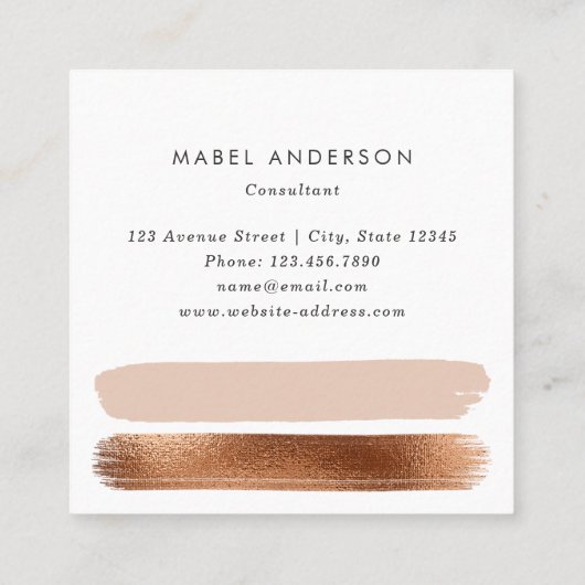 モダンの抽象的で黒い大理石の赤面の銅のブラシ スクエア名刺 (裏面)