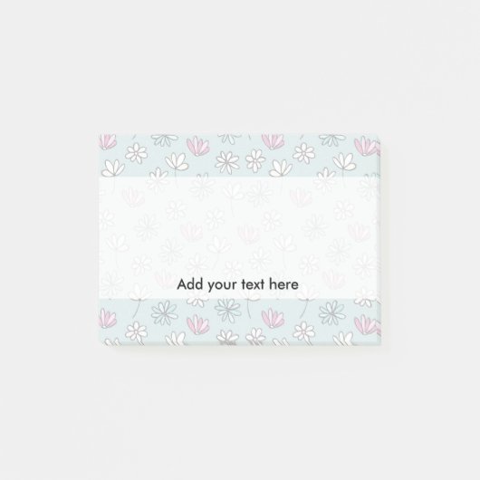 モダンの抽象的なパステル調ピンクの青く粋な花柄 ポストイット (正面)