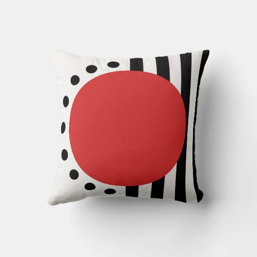 モダンの抽象的な枕黒、白い赤 クッション (裏面)