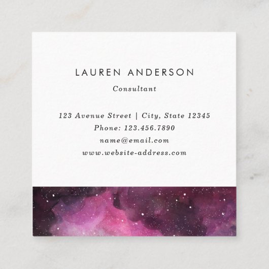 モダンの抽象的な銀河系の水彩画 スクエア名刺 (裏面)