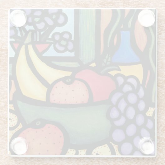 モダンの抽象的な静物画のデザート用深皿 ガラスコースター (裏面)