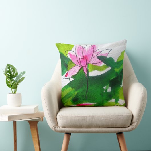 モダンの抽象的な《植物》スイレンの水彩画の芸術 クッション (椅子)