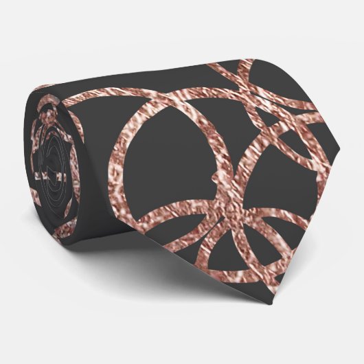 モダンの木炭黒のばら色の金ゴールドの円 ネクタイ (ロール)