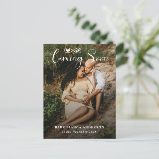 モダンの来Soon Bowベビー写真妊娠 案内ポストカード (スタンド正面)