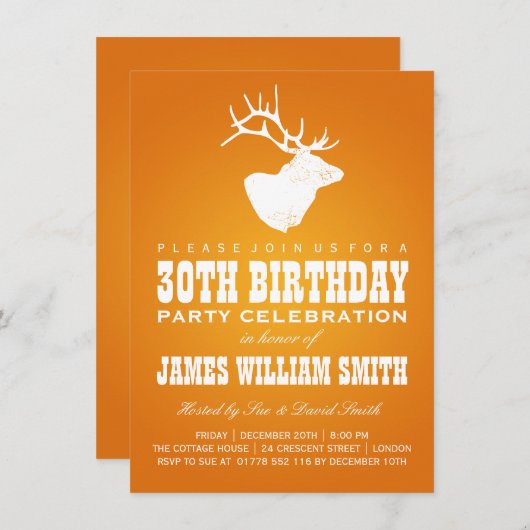 モダンの第30誕生会のシカのオレンジ 招待状 (正面/裏面)