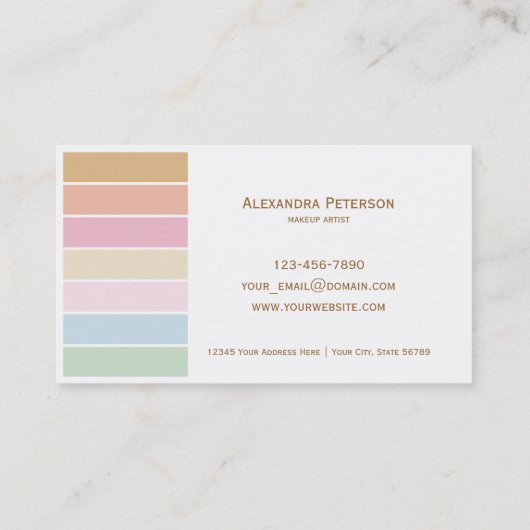 モダンの素晴らしい色のパステル調のパレットのメーキャップアーティスト 名刺 (裏面)