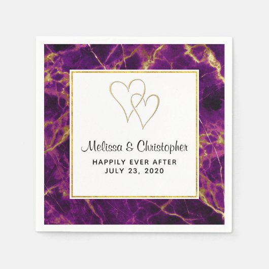 モダンの紫と金ゴールドの抽象芸術大理石 スタンダードカクテルナプキン (正面)
