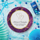 モダンの紫と金ゴールドの抽象芸術大理石 ペーパープレート (パーティー)