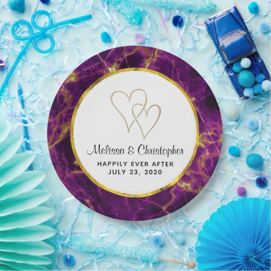 モダンの紫と金ゴールドの抽象芸術大理石 ペーパープレート (パーティー)