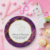 モダンの紫と金ゴールドの抽象芸術大理石 ペーパープレート (パーティー)