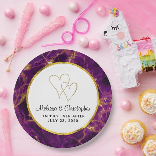 モダンの紫と金ゴールドの抽象芸術大理石 ペーパープレート (パーティー)