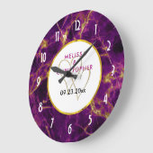 モダンの紫と金ゴールドの抽象芸術大理石 ラージ壁時計 (傾斜)