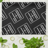 モダンの結婚イニシャルパターン | ブラック&ホワイト キッチンタオル (折り畳み)