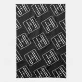 モダンの結婚イニシャルパターン | ブラック&ホワイト キッチンタオル (縦)