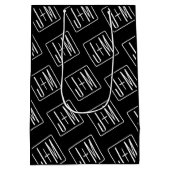 モダンの結婚イニシャルパターン | ブラック&ホワイト ミディアムペーパーバッグ (裏面)