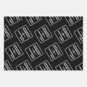 モダンの結婚イニシャルパターン | ブラック&ホワイト ラッピングペーパーシート (正面2)