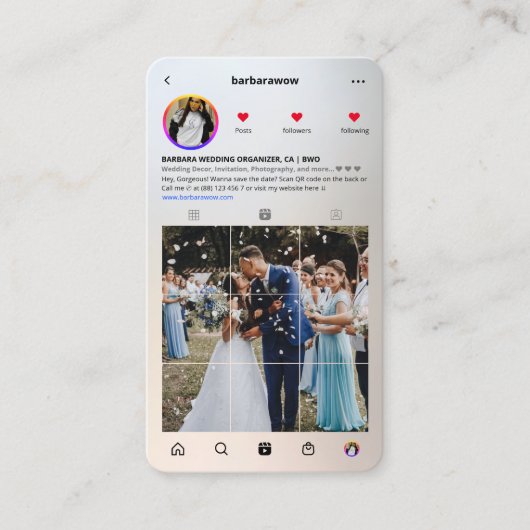 モダンの結婚オーガナイザー銀インスタグラム 名刺 (正面)