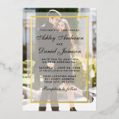 モダンの結婚オーバーレイFront Back Photo金ゴールド 箔招待状 (正面)