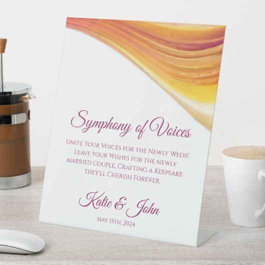 モダンの結婚ゲストブックのサイン – ピンク色オレンジ色の黄色 – 台座サイン (インサイチュ)