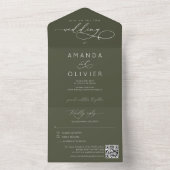 モダンの結婚シックな書エレガント道ダークグリーン オールインワン招待状 (内側)