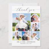 モダンの結婚シンプル写真パーソナライズされたコラージュ サンキューカード (正面)