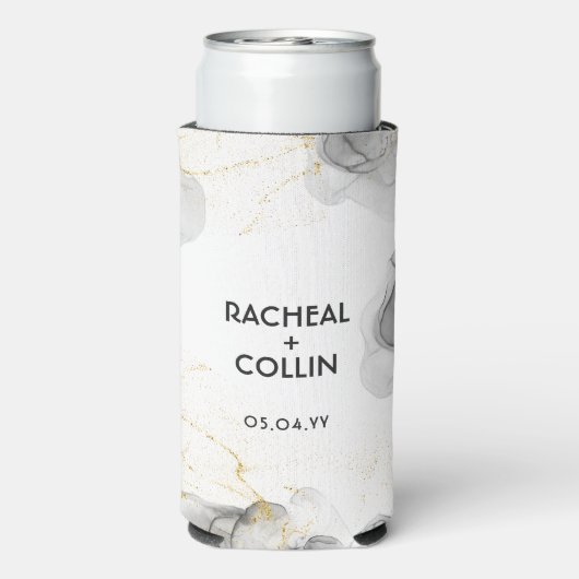 モダンの結婚テンプレート白黒シンプル スリム缶クーラー (Seltzer裏面)