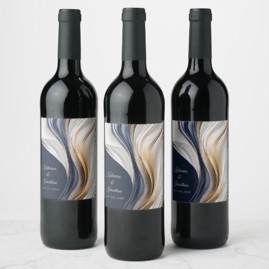 モダンの結婚テーブル・デコ・ブルー・ホワイトと金ゴールド ワインラベル (ボトル)