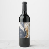 モダンの結婚テーブル・デコ・ブルー・ホワイトと金ゴールド ワインラベル (正面)