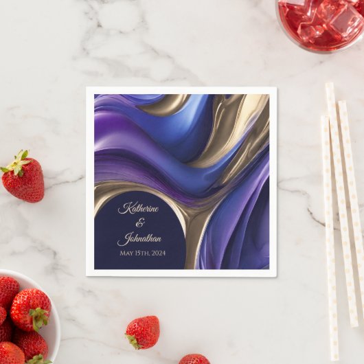 モダンの結婚テーブルDecor-Blue Purpleと金ゴールド スタンダードカクテルナプキン (インサイチュ)