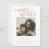 モダンの結婚バラピンク金ゴールドありがとう写真インヴィ 招待状 (正面)